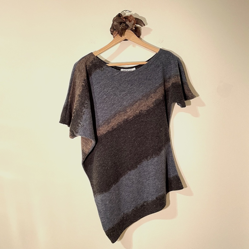 Quiosque Womens Short Sleeve Blue-Brown Sweater